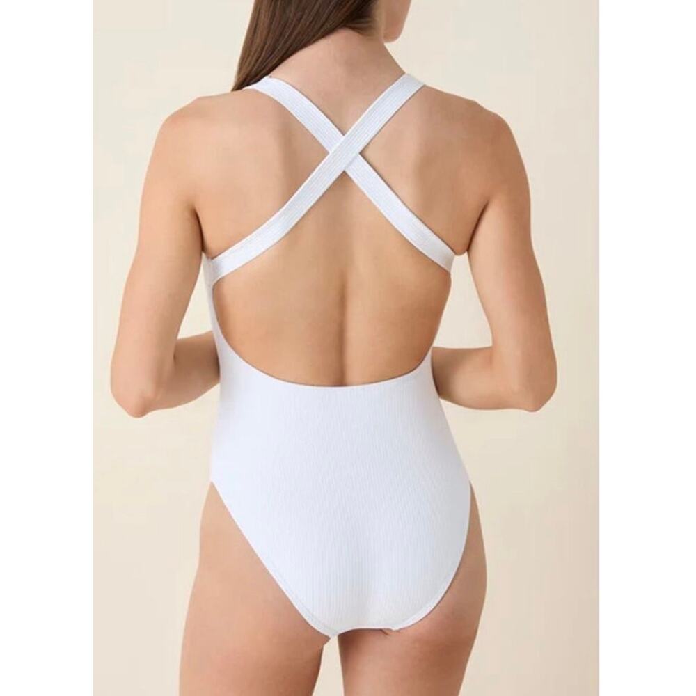 Andie Swim White One Piece Crossback Swimsuit Size Medium EUC